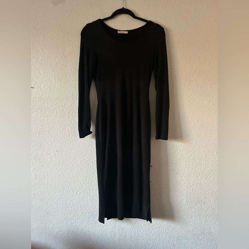 Marine Layer Classic Black Long Sleeve Dress Small Lined LBD Fitted Cozy Holiday